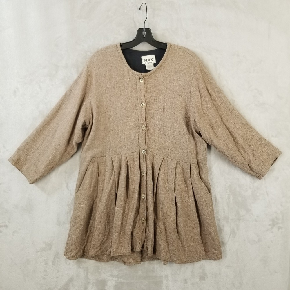 Flax Angleheart Cardigan‎ Women OS Brown Wool Linen Long Sleeve Jacket Lagenlook